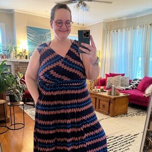 Anthropologie Plenty geometric midi dress with pockets in L